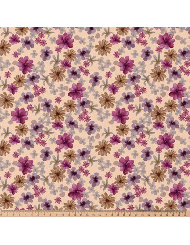 Tejido popelina de algodón - Aster violeta y melocotón