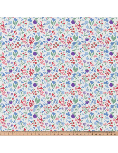 Tejido popelina de algodón - Céline blanco y azul
