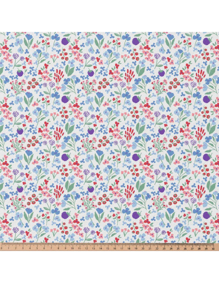 Tejido popelina de algodón - Céline blanco y azul