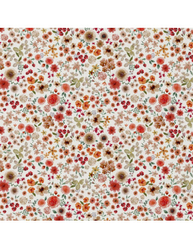 Tejido popelina de algodón - Hortense crudo y rojo
