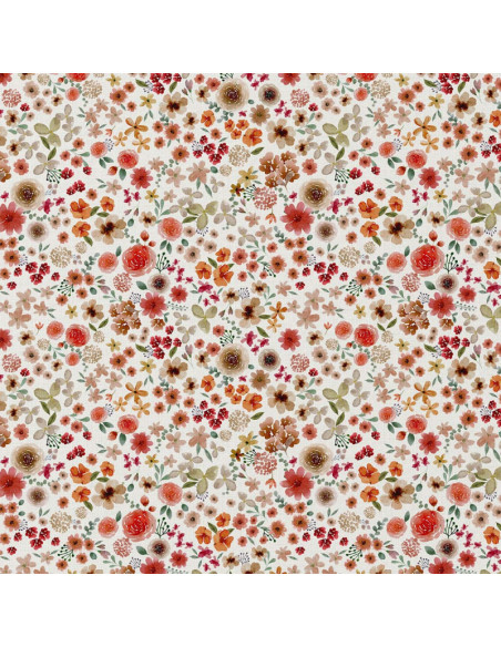 Tejido popelina de algodón - Hortense crudo y rojo