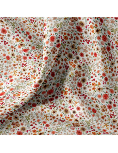 Tejido popelina de algodón - Hortense crudo y rojo