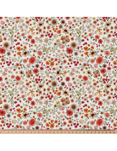 Tejido popelina de algodón - Hortense crudo y rojo
