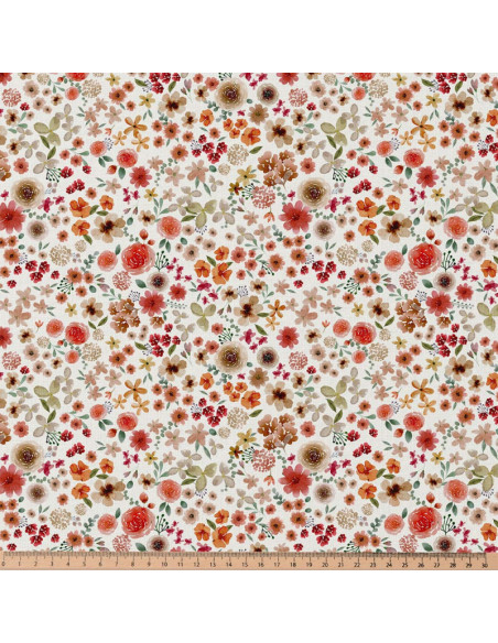 Tejido popelina de algodón - Hortense crudo y rojo