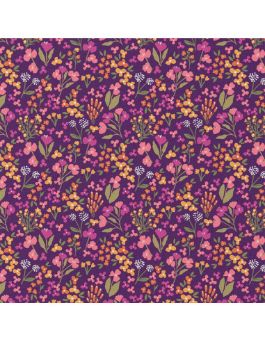Tejido popelina de algodón - Bibury violeta y amarillo