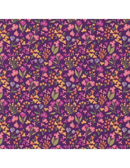 Tejido popelina de algodón - Bibury violeta y amarillo