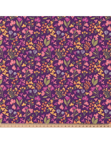 Tejido popelina de algodón - Bibury violeta y amarillo