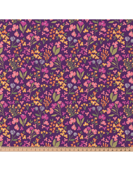 Tejido popelina de algodón - Bibury violeta y amarillo