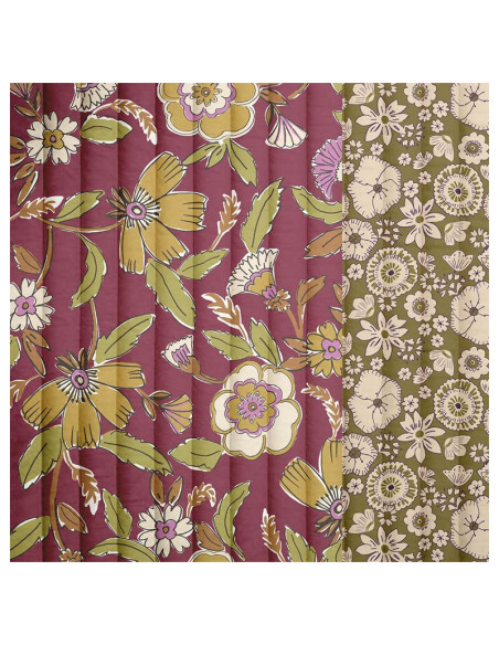 Tejido de algodón acolchado - Malana ciruela y verde