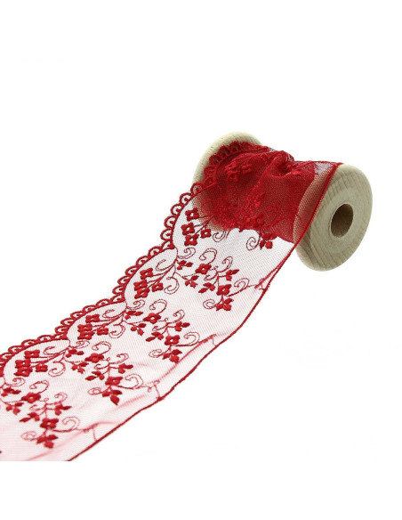 Encaje bordado sobre tul - Rojo