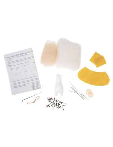 Kit de fieltro con aguja - Ratón con ramo de flores