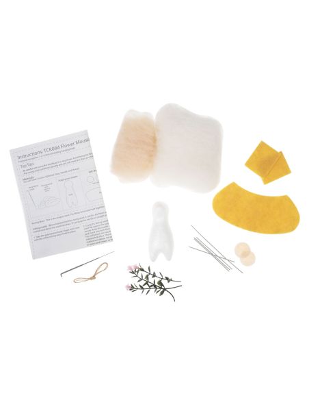 Kit de fieltro con aguja - Ratón con ramo de flores
