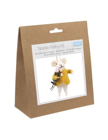 Kit de fieltro con aguja - Ratón con ramo de flores