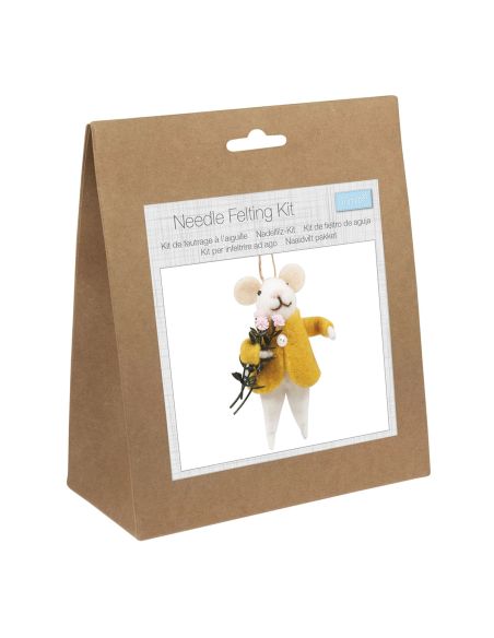 Kit de fieltro con aguja - Ratón con ramo de flores