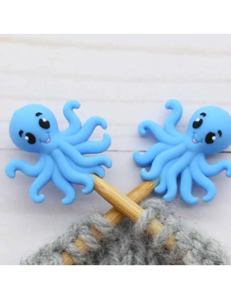 Tapones de malla para agujas de tejer - Pulpo azul