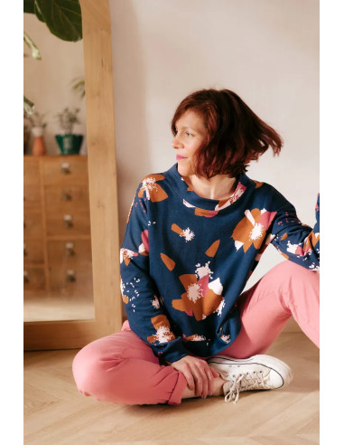 Tejido sudadera Anémona Azul tinta - Églantine & Zoé