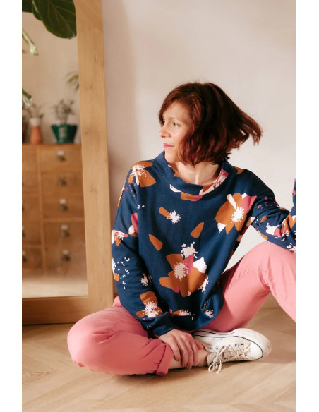 Tejido sudadera Anémona Azul tinta - Églantine & Zoé