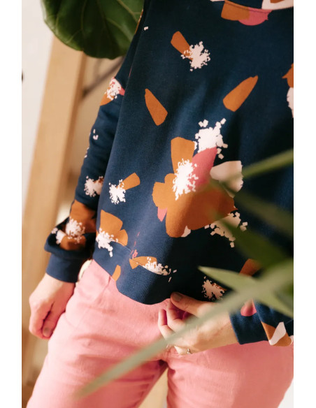 Tejido sudadera Anémona Azul tinta - Églantine & Zoé