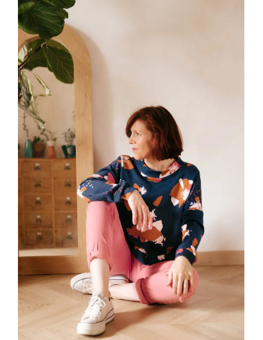 Tejido sudadera Anémona Azul tinta - Églantine & Zoé