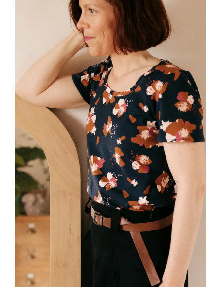 Tejido de punto de algodón Anémona Azul tinta - Églantine & Zoé