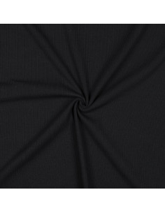 Tejido de punto jersey de algodón fino acanalado - Negro