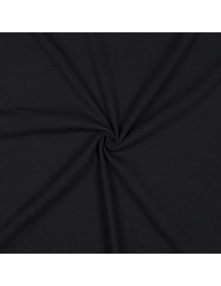 Tejido de punto jersey de algodón fino acanalado - Negro