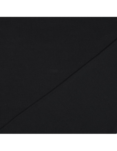 Tejido de punto jersey de algodón fino acanalado - Negro