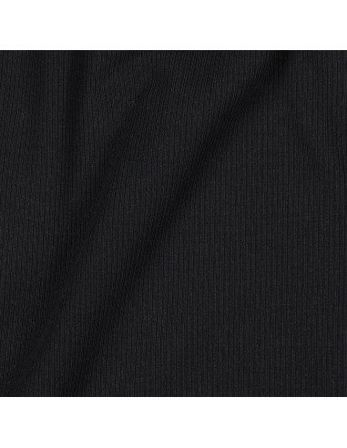 Tejido de punto jersey de algodón fino acanalado - Negro