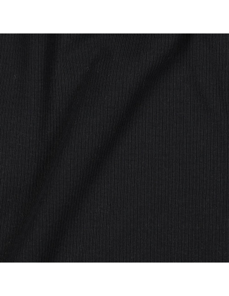 Tejido de punto jersey de algodón fino acanalado - Negro