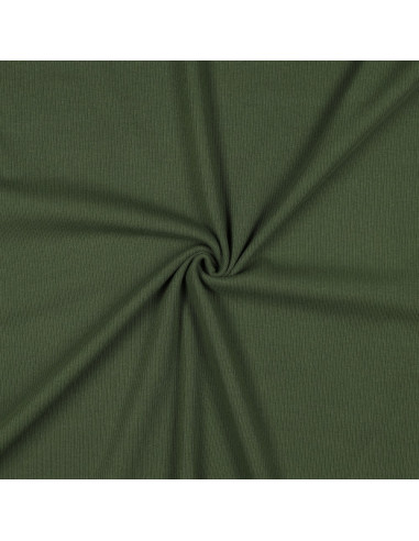 Tejido de punto jersey de algodón fino acanalado - Verde oscuro