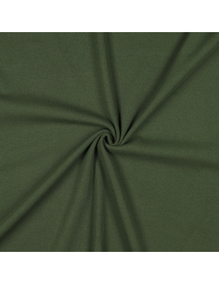 Tejido de punto jersey de algodón fino acanalado - Verde oscuro
