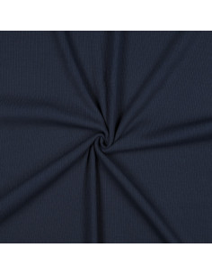 Tejido de punto jersey de algodón fino acanalado - Azul marino