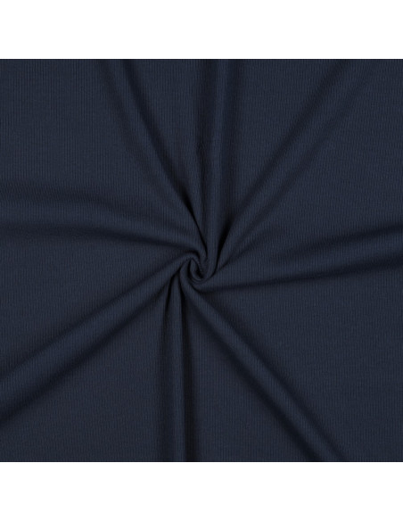 Tejido de punto jersey de algodón fino acanalado - Azul marino
