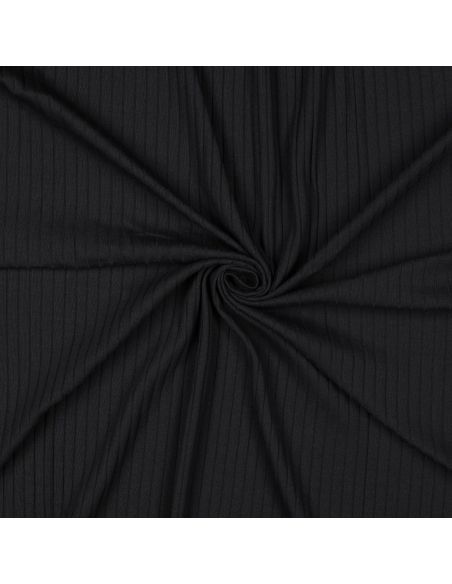 Tejido de punto de algodón ligero acanalado - Negro