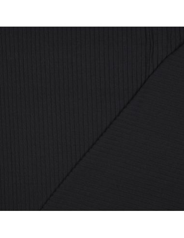 Tejido de punto de algodón ligero acanalado - Negro