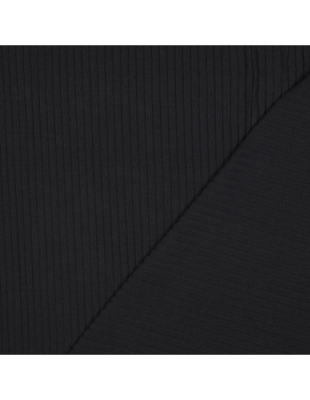 Tejido de punto de algodón ligero acanalado - Negro