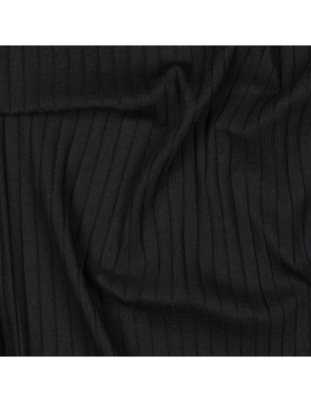 Tejido de punto de algodón ligero acanalado - Negro
