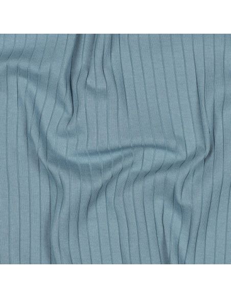 Tejido de punto de algodón ligero acanalado - Azul vaquero