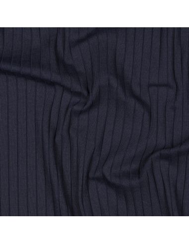 Tejido de punto de algodón ligero acanalado - Azul marino