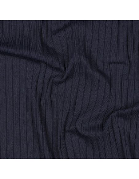 Tejido de punto de algodón ligero acanalado - Azul marino
