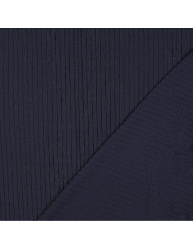 Tejido de punto de algodón ligero acanalado - Azul marino