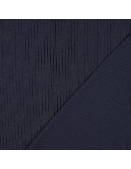 Tejido de punto de algodón ligero acanalado - Azul marino