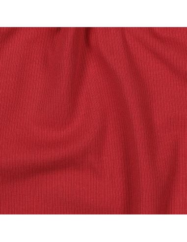 Tejido de punto jersey de algodón fino acanalado - Rojo oscuro