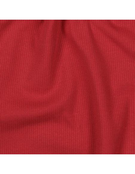 Tejido de punto jersey de algodón fino acanalado - Rojo oscuro