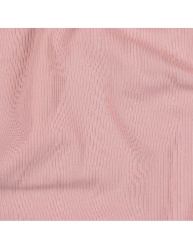 Tejido de punto jersey de algodón fino acanalado - Rosa