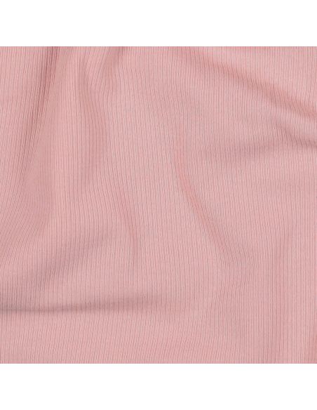 Tejido de punto jersey de algodón fino acanalado - Rosa
