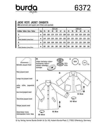 Patrón de chaqueta - Burda 6372