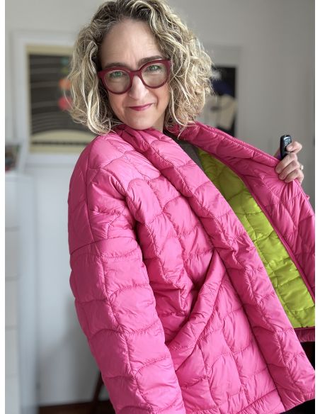 Tejido acolchado de doble cara pop - Rosa y amarillo