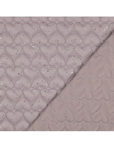 Tejido acolchado corazón irisado - Rosa empolvado
