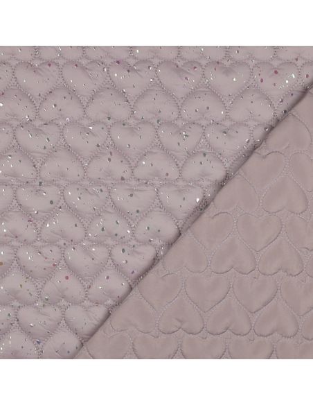 Tejido acolchado corazón irisado - Rosa empolvado